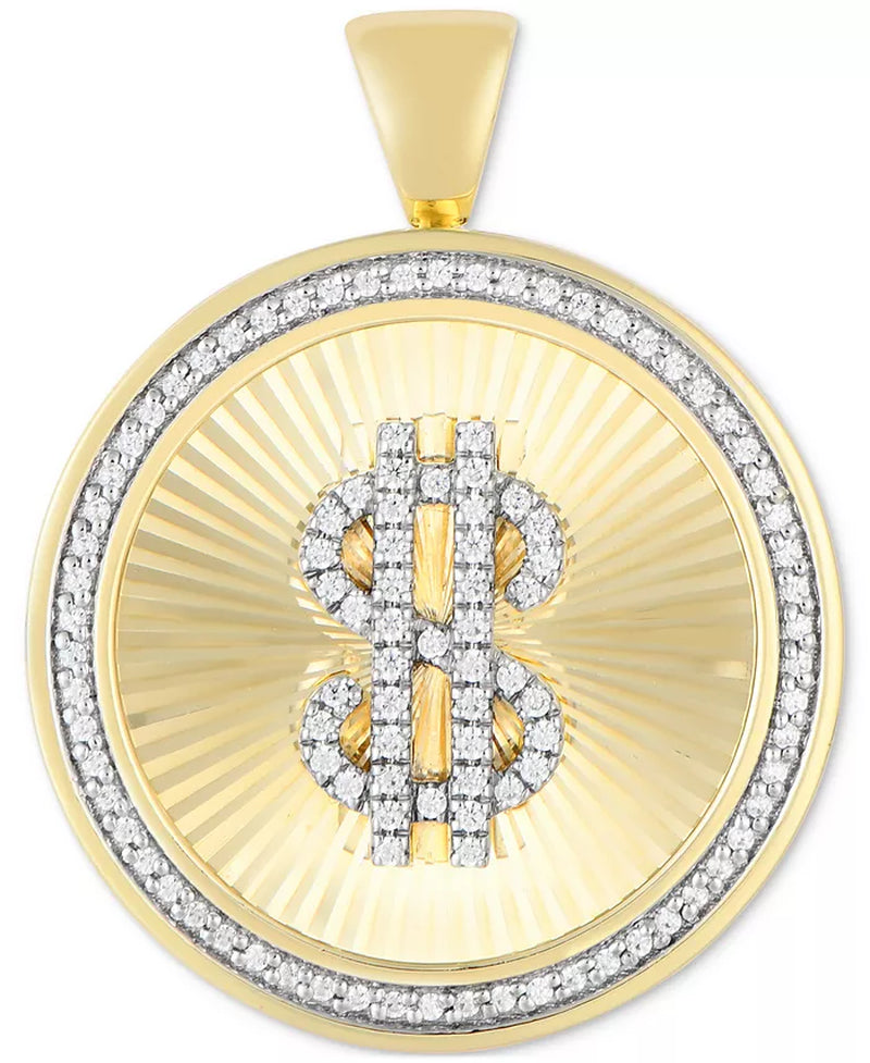 [10K, 3/8 Ct. T.W.] Gold  Diamond Dollar Sign Disc Pendant