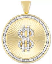 [10K, 3/8 Ct. T.W.] Gold  Diamond Dollar Sign Disc Pendant