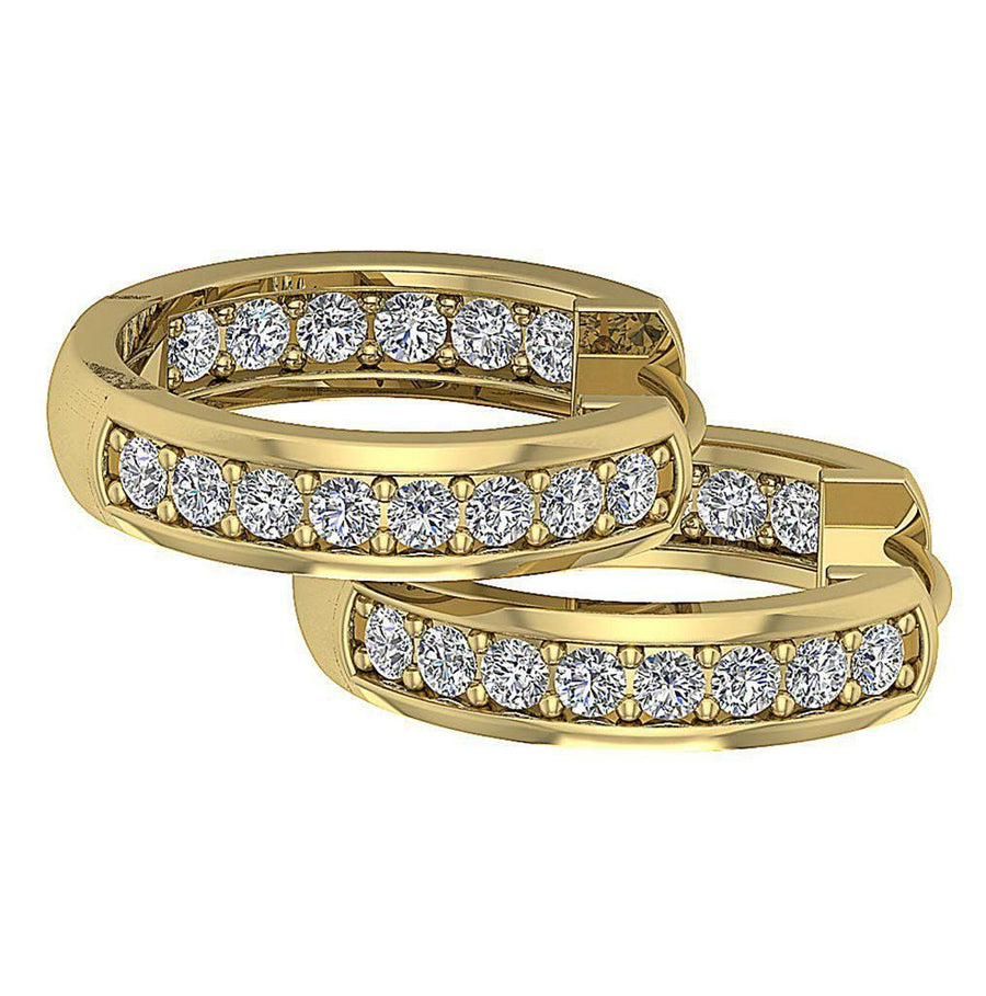 [14K, 0.30 Ct] Solid Gold Diamond Inout Side Hoop Earrings