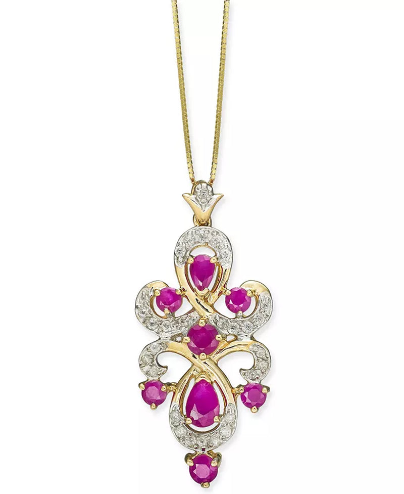 [10K] Gold Ruby (1-3/8 Ct. T.W.) & Diamond (1/4 Ct. T.W.) 18" Pendant