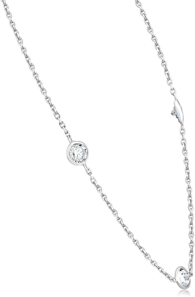 14K White Gold 1.00Ct TW Certified Bezel Set Diamond Station Necklace 18" Long with Lobster Clasp Lab Grown (H-I,VS1-VS2)