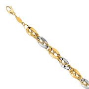 [14K] Gold Two Tone Polished Fancy Double Curb Link Bracelet