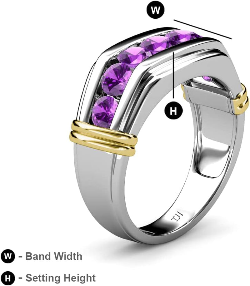 round Amethyst 1 Ctw 7 Stone Channel Set Men Wedding Ring 14K White Gold-10