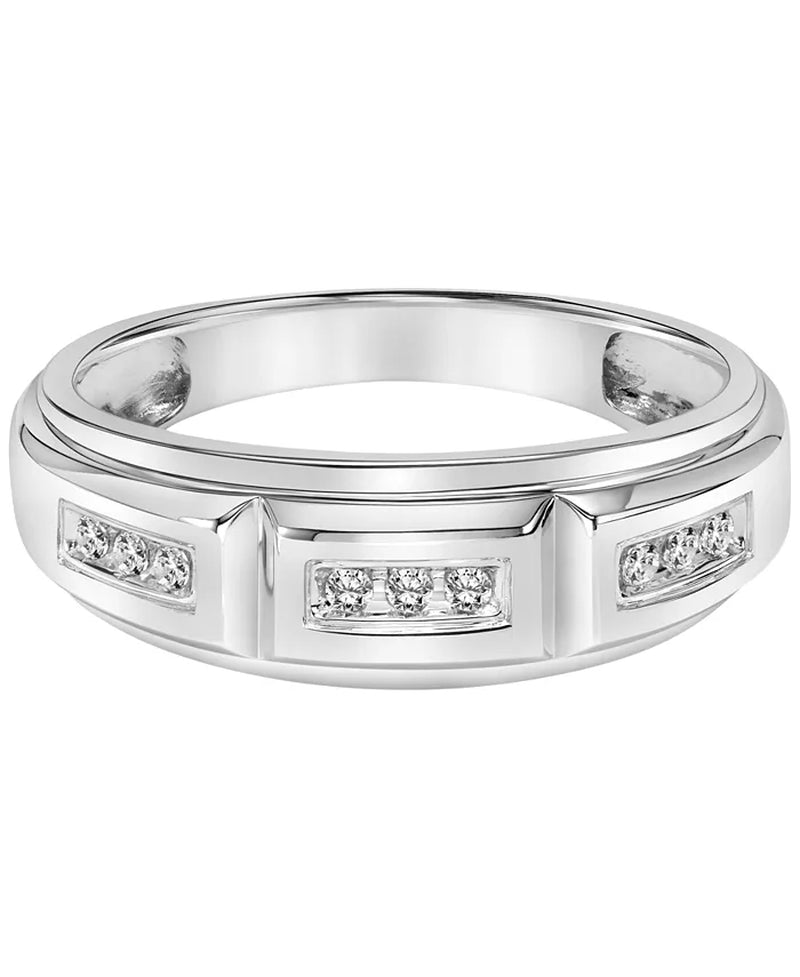 [10K, 1/4 Ct. T.W.] White Gold Mens Diamond Wedding Band