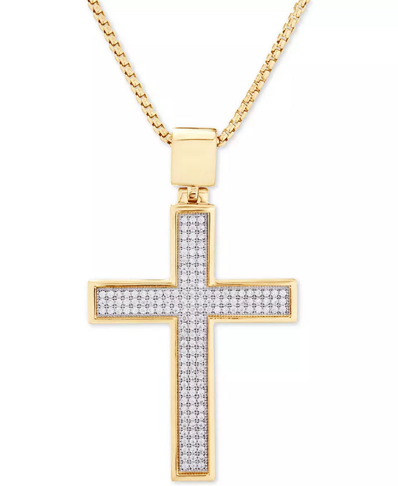 [14K, 1/2 Ct. T.W.] Gold-Plated Sterling Silver Diamond Cross 22" Pendant Necklace or Sterling Silver