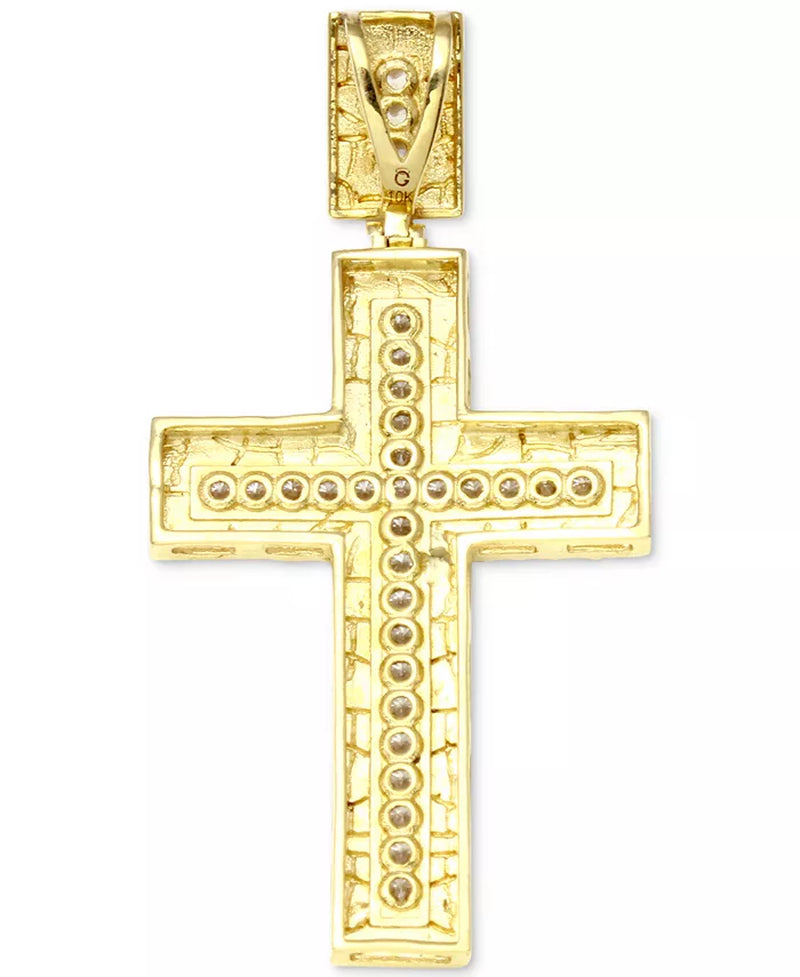 [10K, 1/4 Ct. T.W.] Gold Diamond Textured Cross Pendant