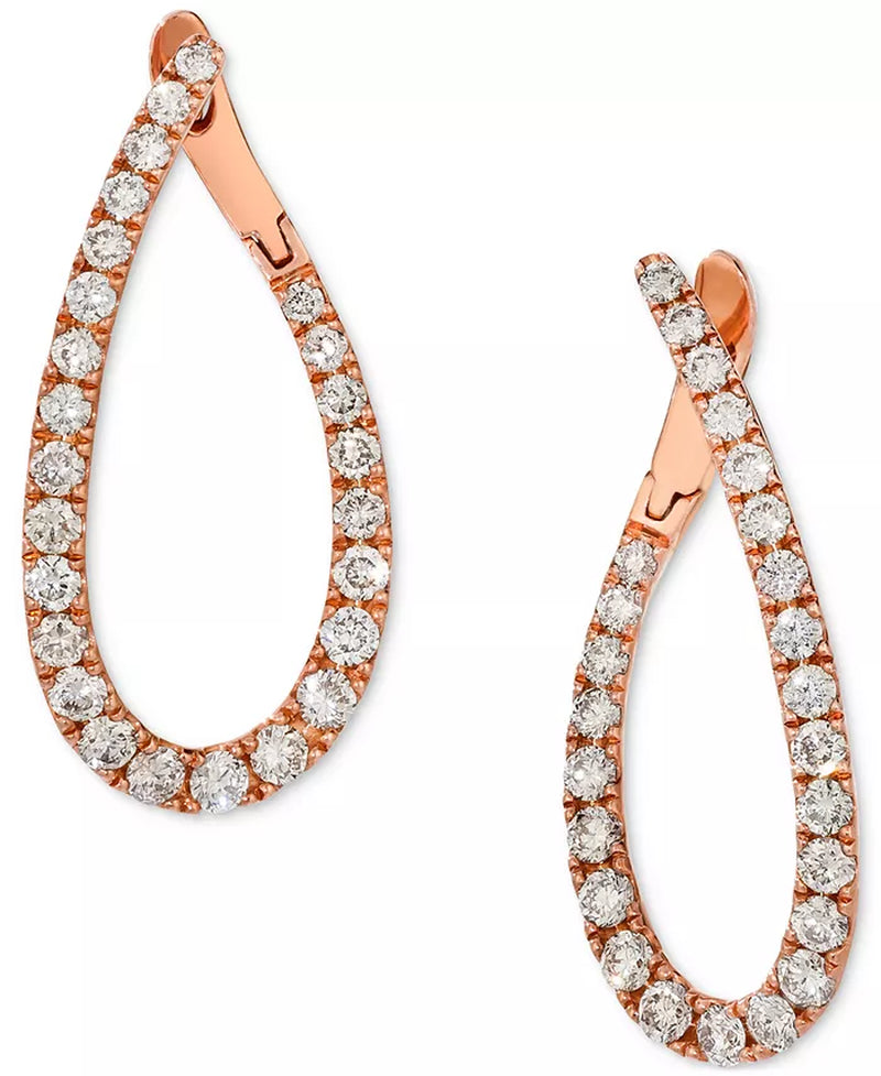 [14K, 1-1/2 Ct. T.W.] Rose Gold Nude Diamond Teardrop Spiral Hoop Earrings