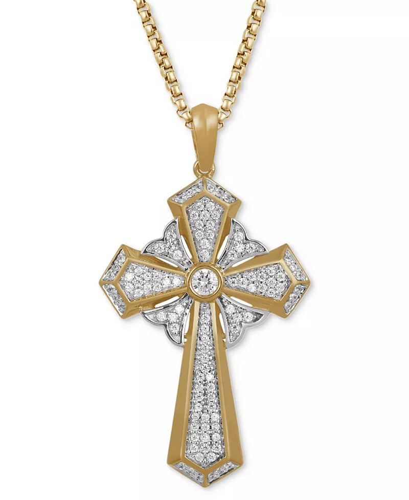 [18K, 1/2 Ct. T.W.] Gold-Plated Sterling Silver Diamond Cross Pendant Necklace