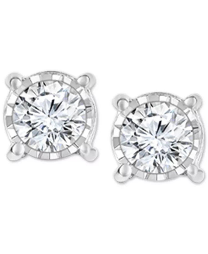 [14K, 1 Ct. T.W.] White, Yellow or Rose Gold Diamond Stud Earrings