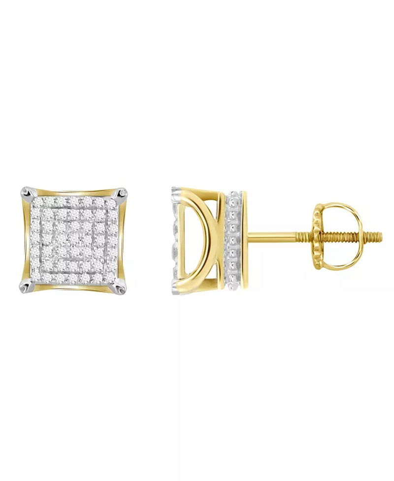 [10K, 1/4 Ct.T.W.] Yellow Gold Mens Diamond Square Earring Set