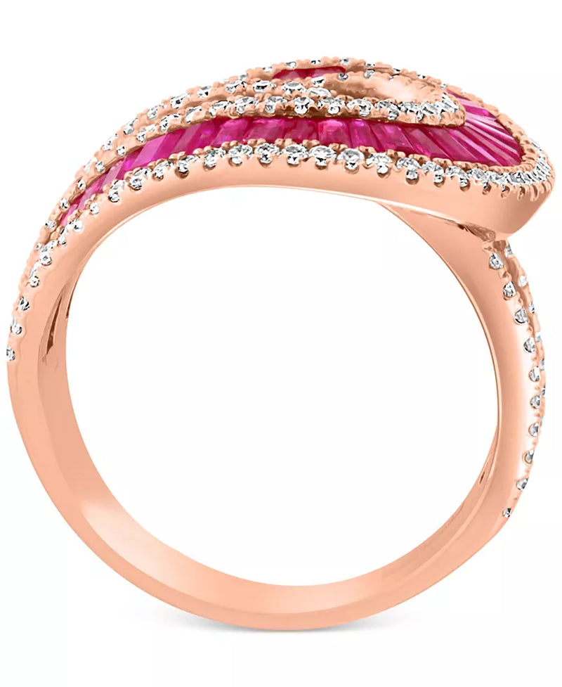 [14K] Rose Gold Ruby (3-1/4 Ct. T.W.) & Diamond (5/8 Ct. T.W.) Swirl Statement Ring