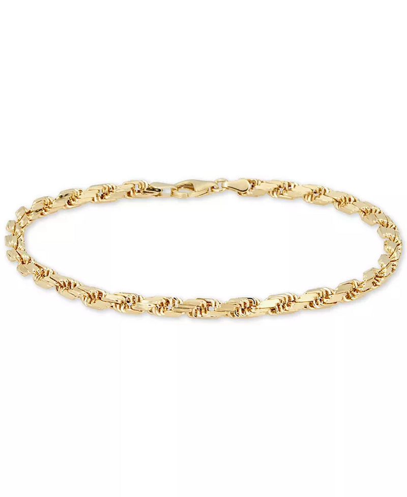 [14K, 4Mm] Gold  Diamond Cut Italian Made Rope Chain Bracelet