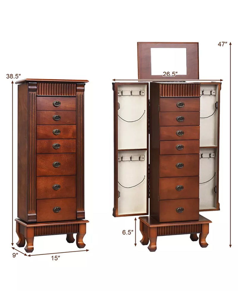 Wooden Jewelry Armoire Cabinet Organizer with Drawers and Swing Doors