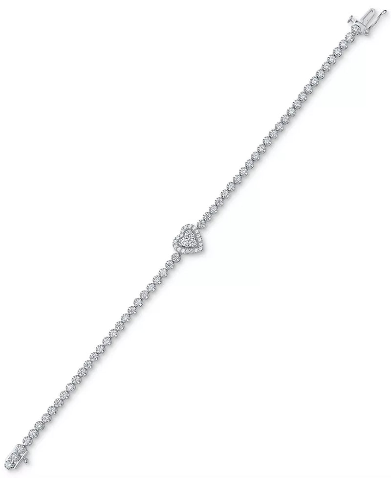 [10K, 2 Ct. T.W.] White Gold Diamond Heart Bracelet