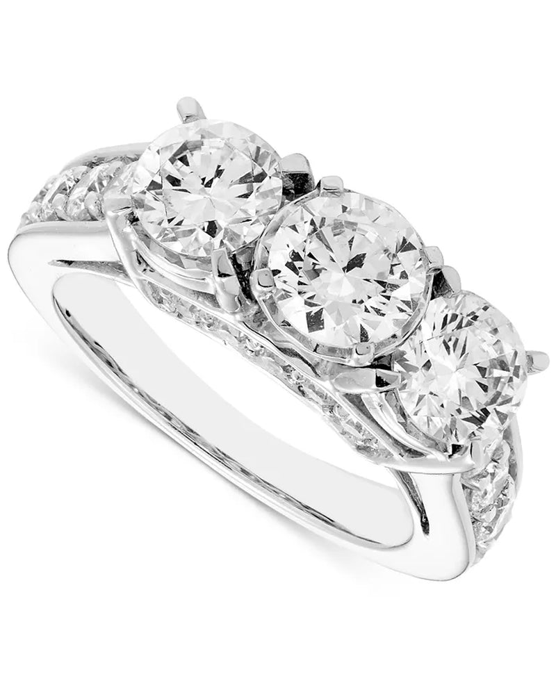 [14K, 3 Ct. T.W.] White Gold 3-Stone Diamond Ring