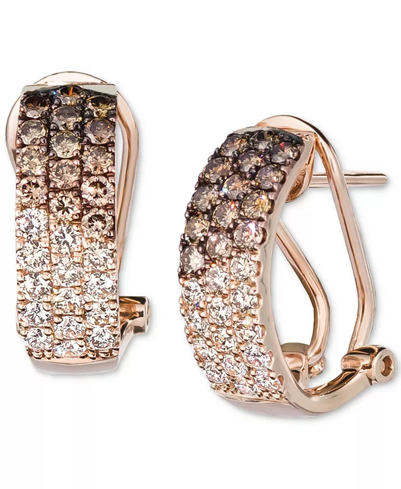 [14K, 1-1/4 Ct. T.W.] Rose Gold - White Gold or Yellow Gold Chocolate Diamond & Nude Diamond Omega Hoop Earrings