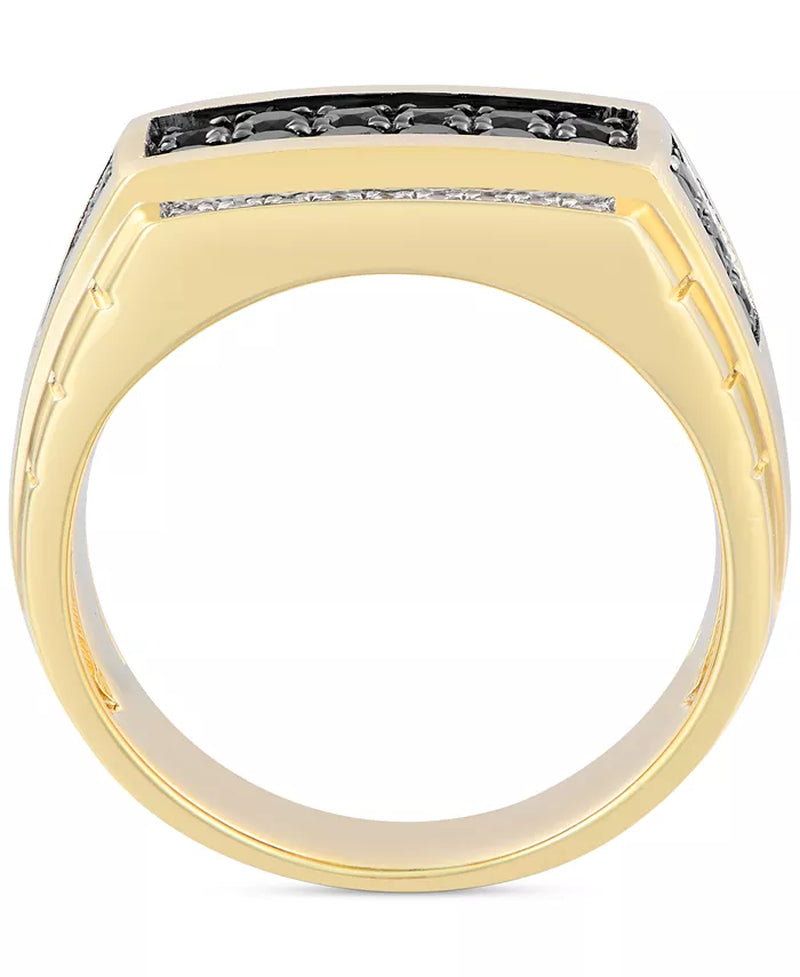 [10K, 1 Ct. T.W.] Gold Mens Black & White Diamond Square Cluster Ring