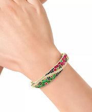 [14K] Gold Multi-Gemstone (7-1/3 Ct. T.W.) & Diamond (5/8 Ct. T.W.) Flower Scape Bangle Bracelet