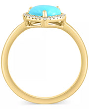 [14K, 1/10 Ct. T.W.] Gold Turquoise & Diamond Heart Halo Ring