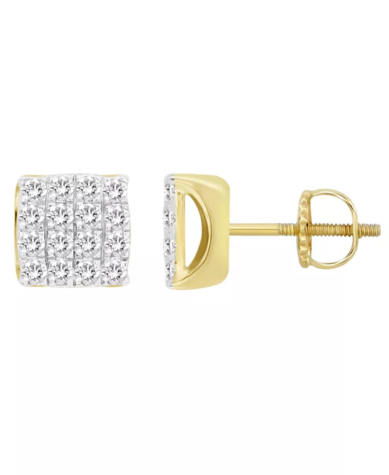[10K, 3/4 Ct.T.W.] Yellow Gold Men's Diamond Earring Set