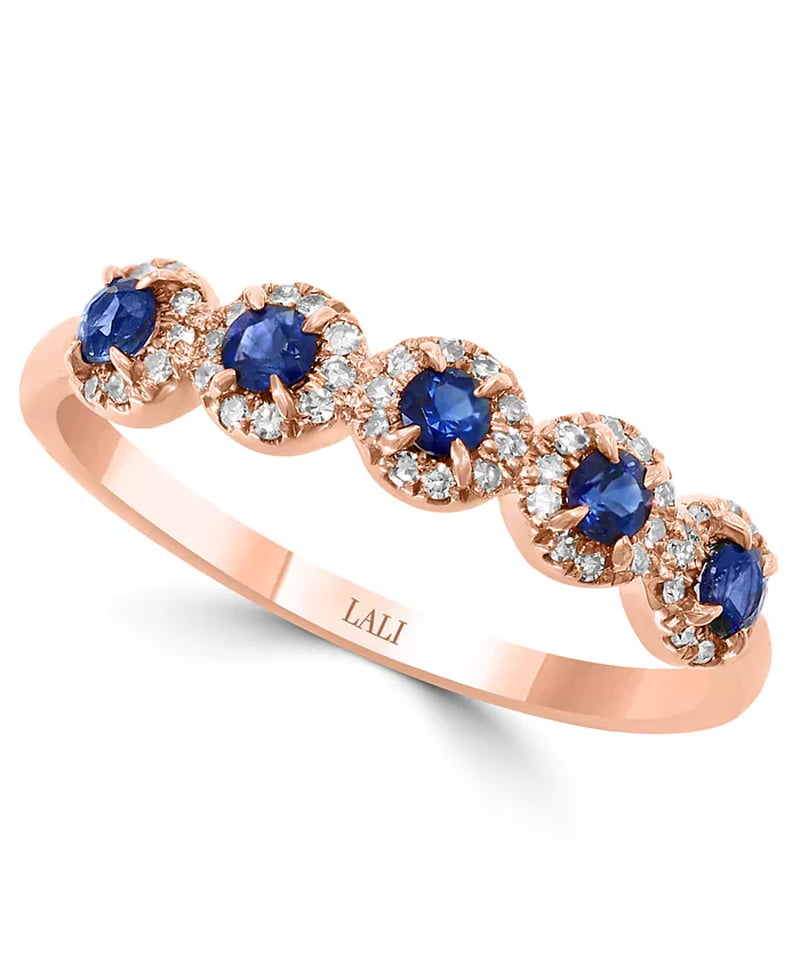 Sapphire (1/3 Ct. T.W.) & Diamond (1/6 Ct. T.W.) Cluster Band in 14K Rose Gold or 14K White Gold
