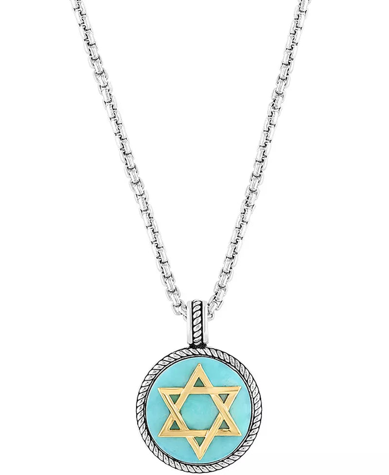 [14K] Gold-Plated Sterling Silver Turquoise Star of David 22" Pendant