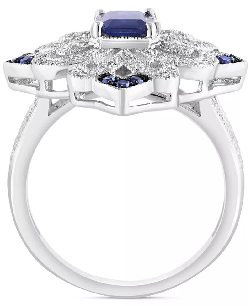  Sterling Silver Sapphire (1-1/6 Ct. T.W.) & Diamond (3/8 Ct. T.W.) Ring