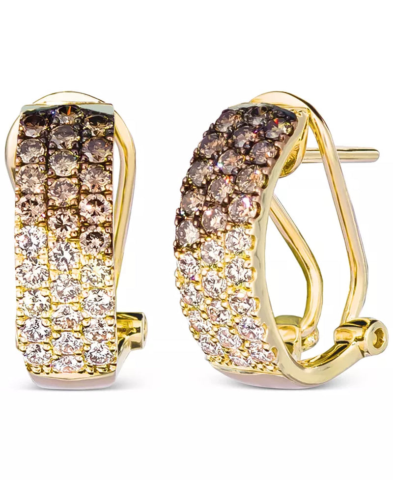 [14K, 1-1/4 Ct. T.W.] Rose Gold - White Gold or Yellow Gold Chocolate Diamond & Nude Diamond Omega Hoop Earrings