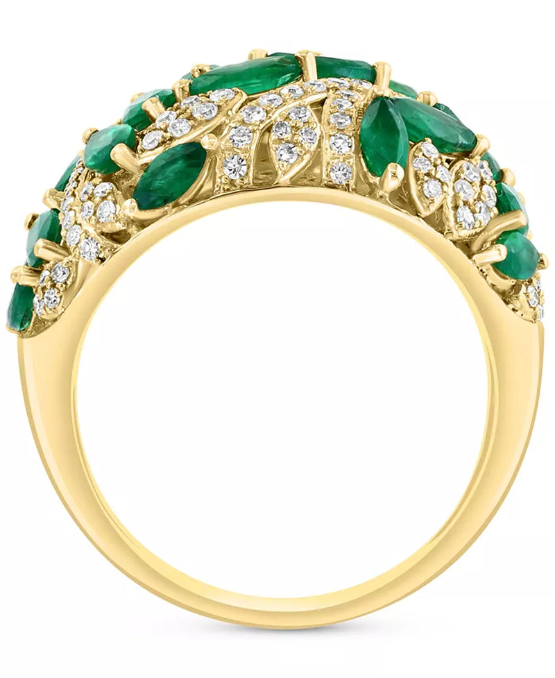 [14K] Gold Emerald (2-1/5 Ct. T.W.) & Diamond (3/8 Ct. T.W.) Cluster Ring