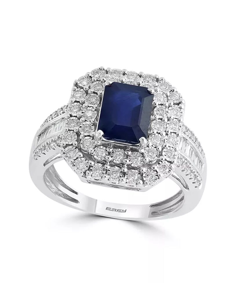 [14K] White Gold Sapphire (1-1/2 Ct. T.W) & Diamond (1/2 Ct. T.W) Ring