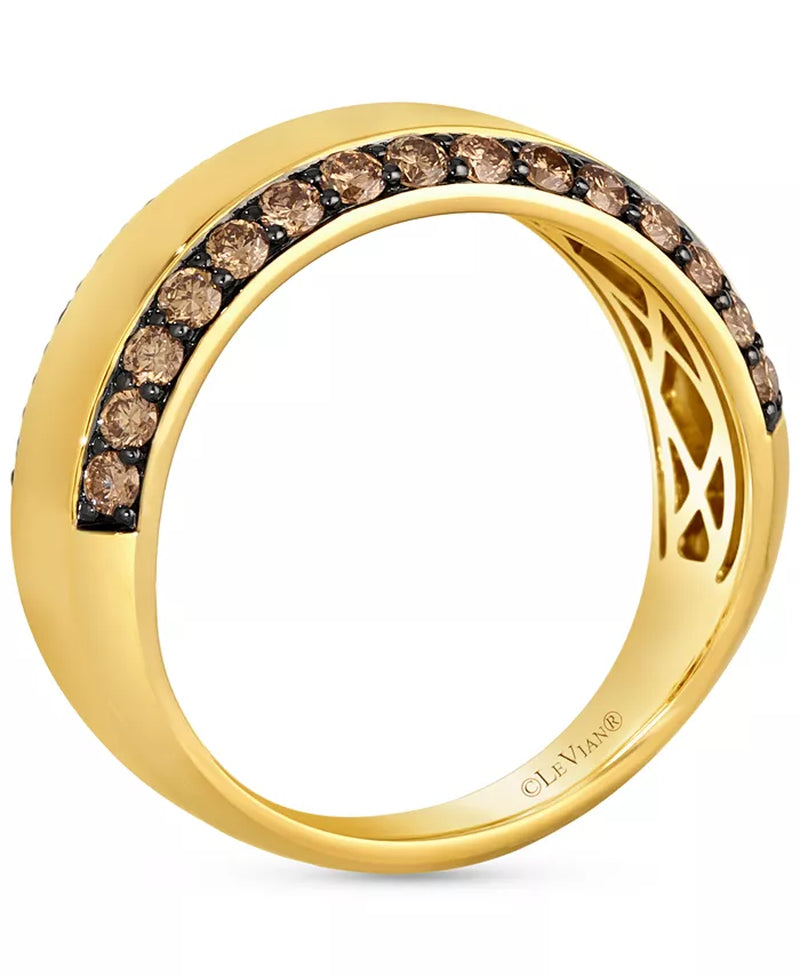 [14K, 1 Ct. T.W] Gold Chocolatierâ® Mens Chocolate Diamond Two Row Band