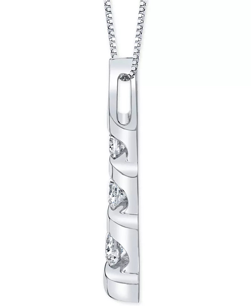 [14K, 1 Ct. T.W.] White Gold & Three Stone Diamond18" Pendant Necklace