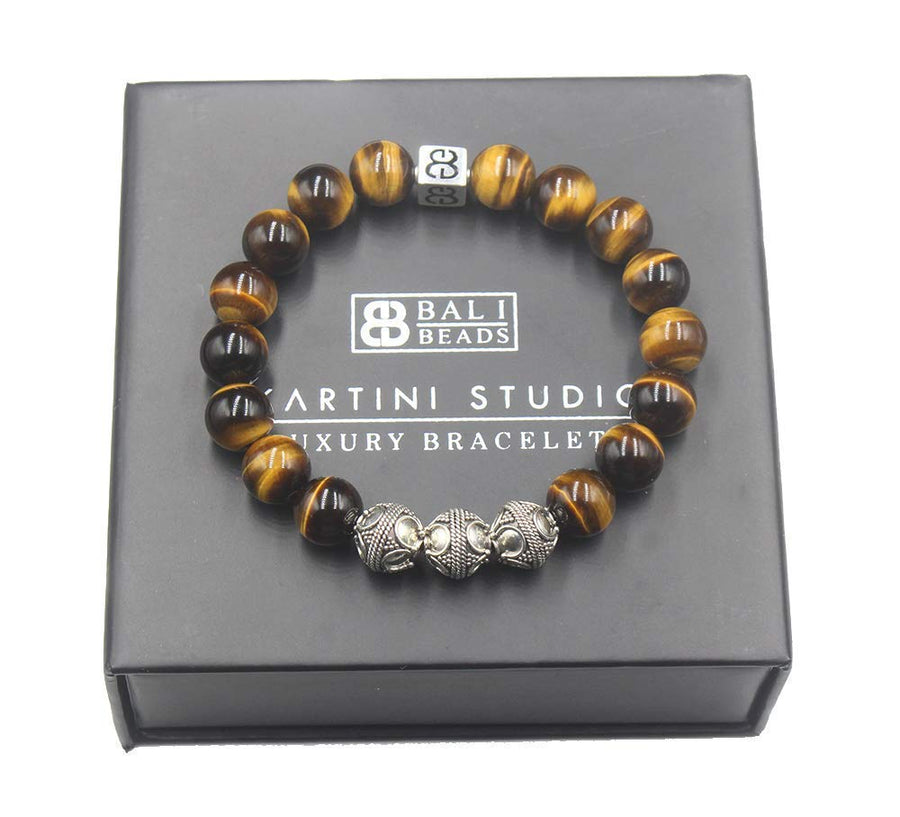 Men'S Tiger'S Eye Bracelet, Tiger'S Eye and Sterling Silver Bali Beads Bracelet, Men'S Designer Bracelet