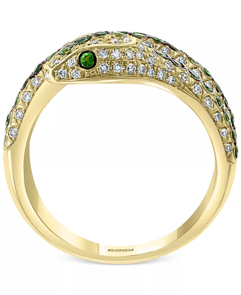 [14K] Gold Tsavorite (1/2 Ct. T.W.) & Diamond (3/8 Ct. T.W.) Snake Ring