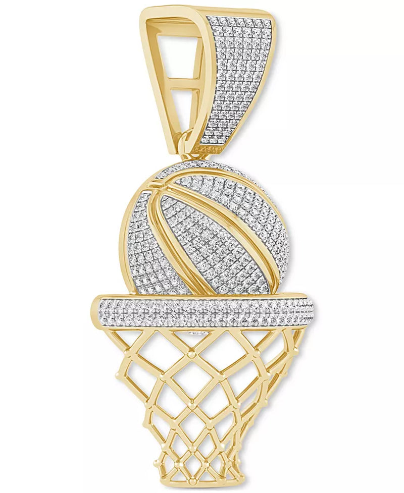 [14K, 3/4 Ct. T.W.] Gold-Plated Sterling Silver Diamond Pavã© Basketball & Net