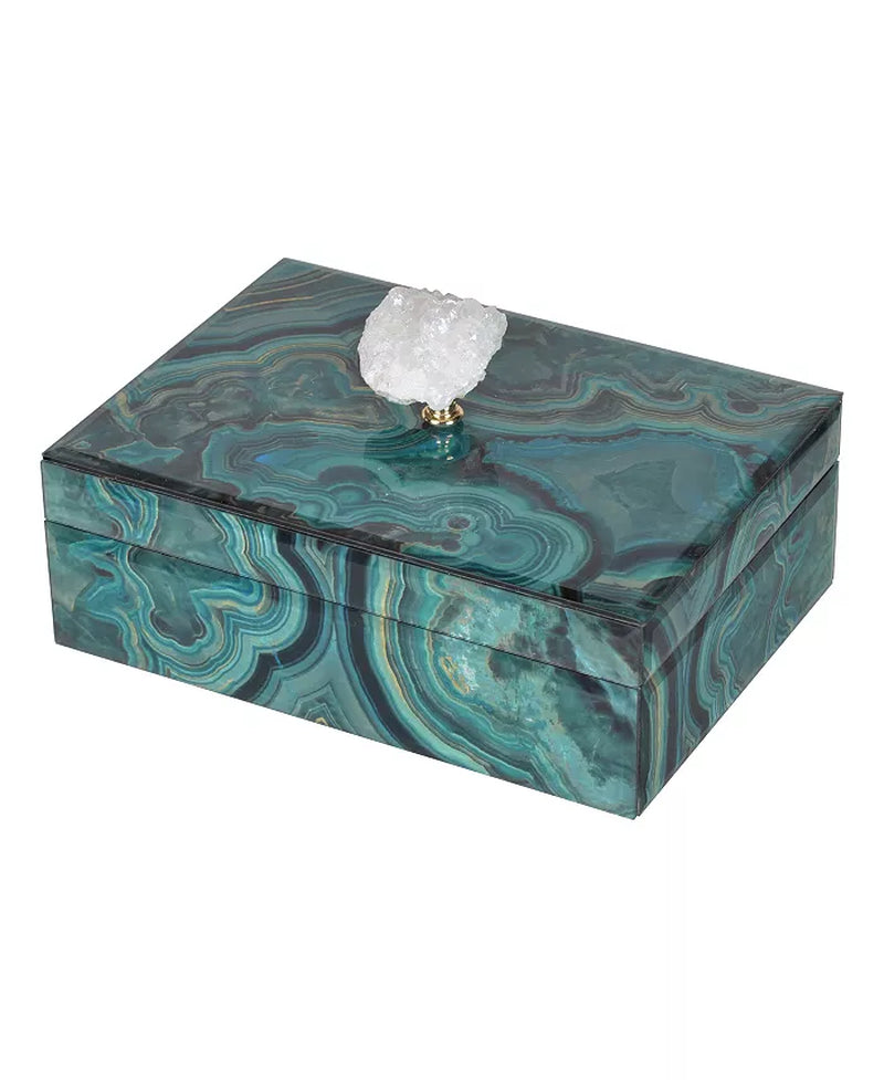  Imported Blueish-green Marbled Jewelry Case with Geode Finial