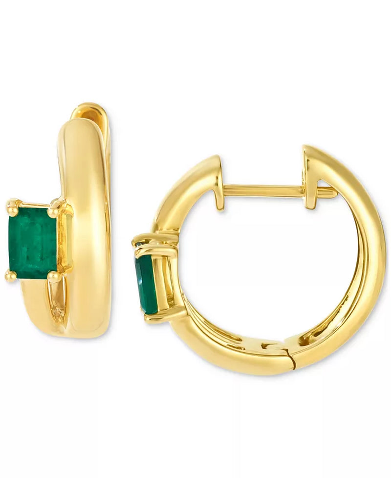 [14K, 1 Ct. T.W.] Honey Gold Emerald Hoop Earrings