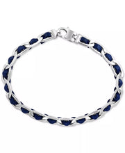 Men's Sterling Silver Blue Leather Woven Link Bracelet