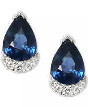 [14K] White Gold Sapphire (1 Ct. T.W.) & Diamond (1/20 Ct. T.W.) Pear Stud Earrings