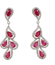 [18K] White Gold Dangle Earrings Sparkling Ruby (2.65 Ct.) + Natural Diamonds (0.69 Ct. )