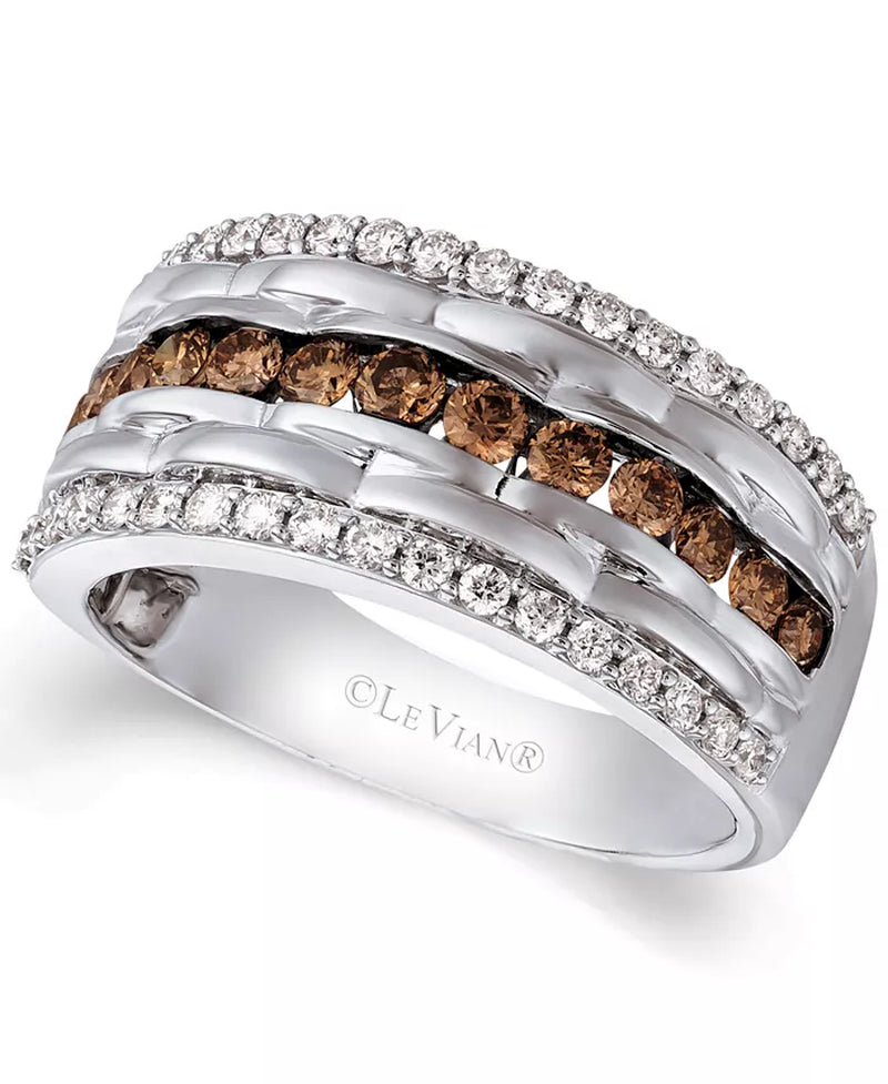 [14K, 1-1/3 Ct. T.W.] White Gold Chocolatierâ® Men's Diamond Multi-Row Ring