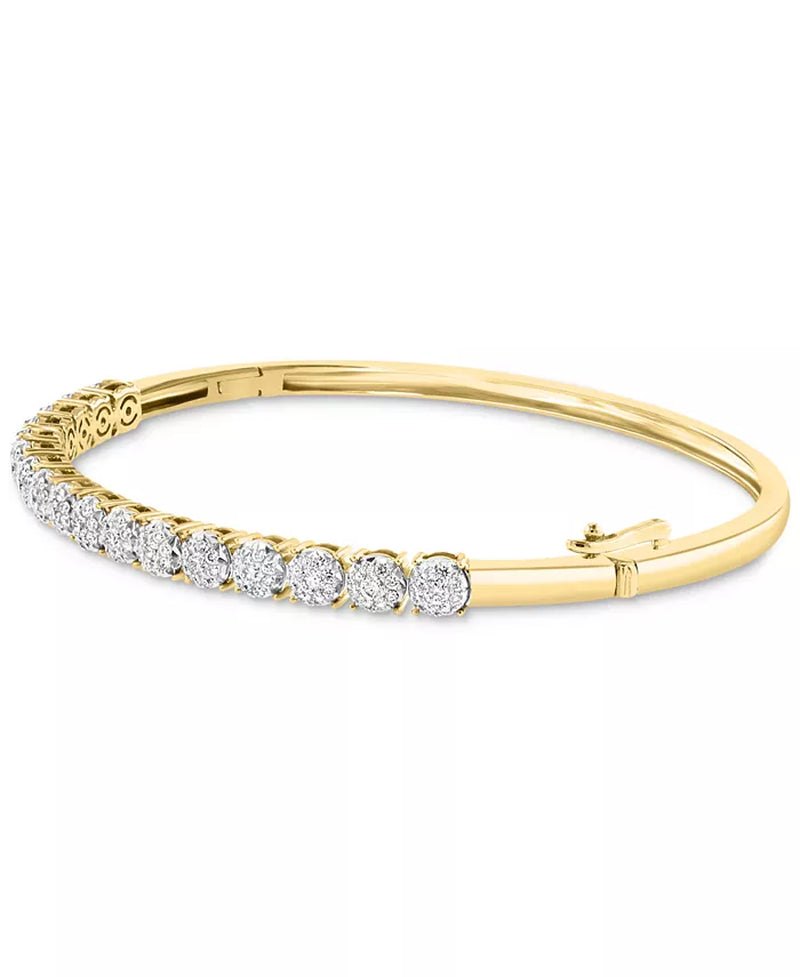 [14K, 7/8 Ct. T.W.] Smashing Two-Tone Gold Diamond Multi Cluster Bangle Bracelet