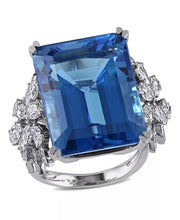 Blue Topaz (28 1/4 Ct. T.W.) and Diamond (1 3/4 Ct. T.W.) Ring in 14K White Gold