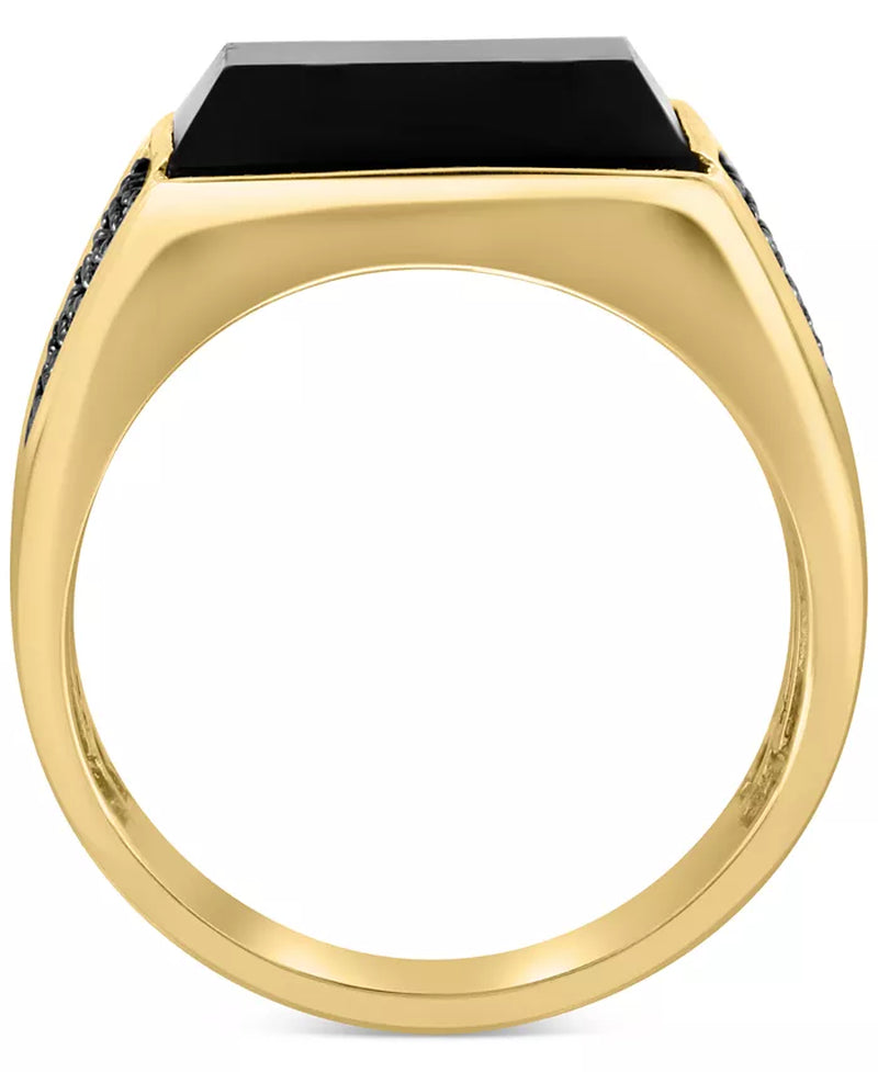 [14K, 3/4 Ct. T.W.] Gold Mens Onyx & Diamond Ring