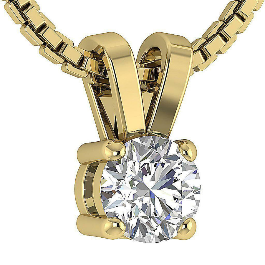 Solitaire Pendant Necklace I1 G 0.25Ct Natural Diamond Prong Set 14K Yellow Gold