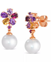 [14K] Rose Gold Vanilla Pearl (8Mm), Multi-Gemstone (1-1/4 Ct. T.W.), & Nude Diamond Drop Earrings