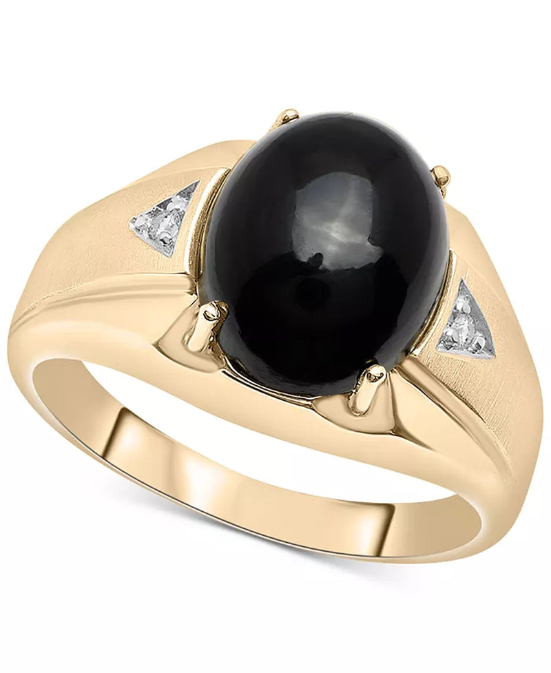 [10K] Gold Onyx & Diamond Accent Cabochon Classic Style Ring