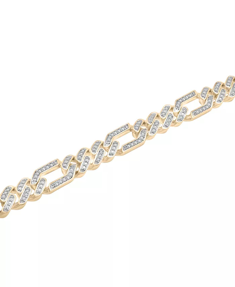 [10K, 1 Ct. T.W.] Gold Diamond Figaro Link Men's Bracelet