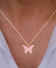 [14K, 18"] Gold Enamel Ombré Butterfly Pendant Necklace