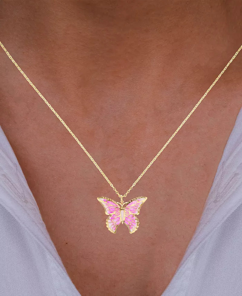 [14K, 18"] Gold Enamel Ombré Butterfly Pendant Necklace